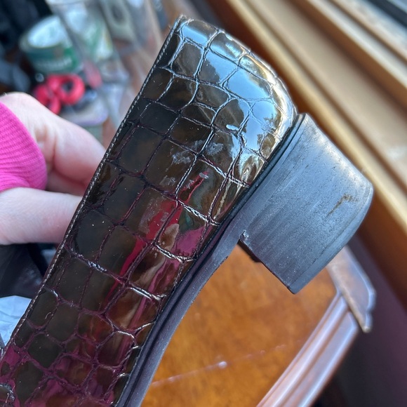 Stuart Weitzman Tassel LoafersWomen’s 7.5 BrownCroc Embossed Leather Block Heel - Picture 5 of 17